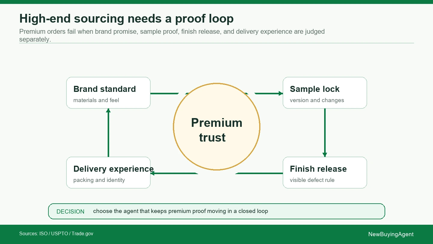 High-end sourcing agents should keep premium proof moving in a closed loop before scale.