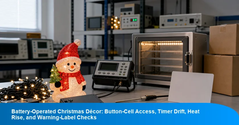 Battery-Operated Christmas Décor: Button-Cell Access, Timer Drift, Heat Rise, and Warning-Label Checks