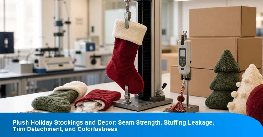 Plush Holiday Stockings and Decor: Seam Strength, Stuffing Leakage, Trim Detachment, and Colorfastness