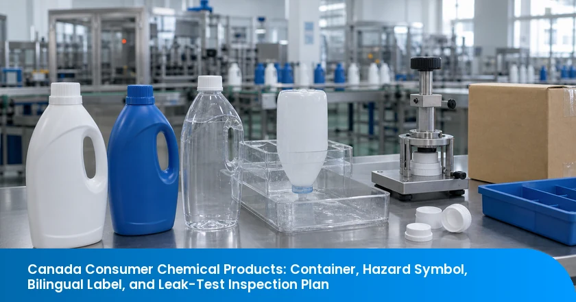 Canada Consumer Chemical Products: Container, Hazard Symbol, Bilingual Label, and Leak-Test Inspection Plan