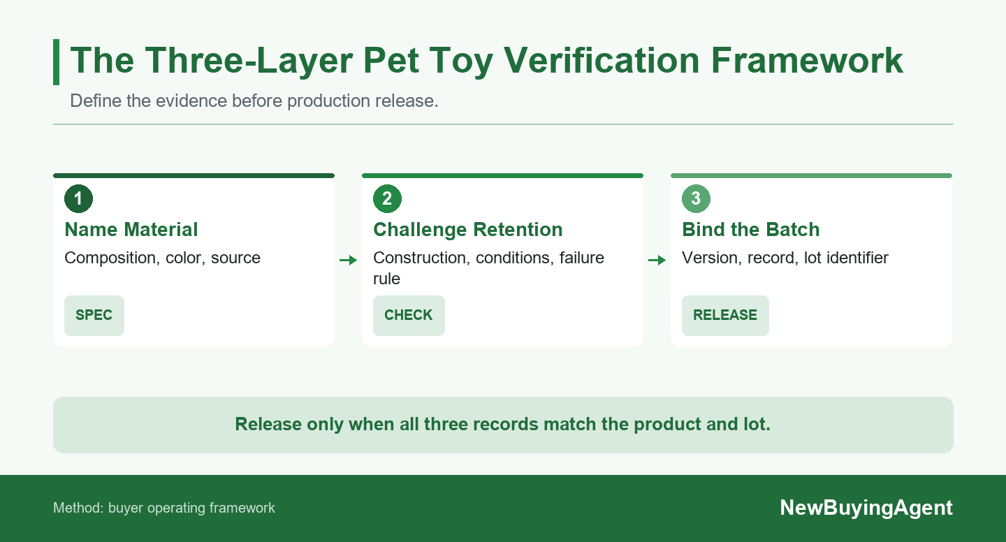 Use the framework to define what the factory must identify, what the buyer must test, and what must match before release.