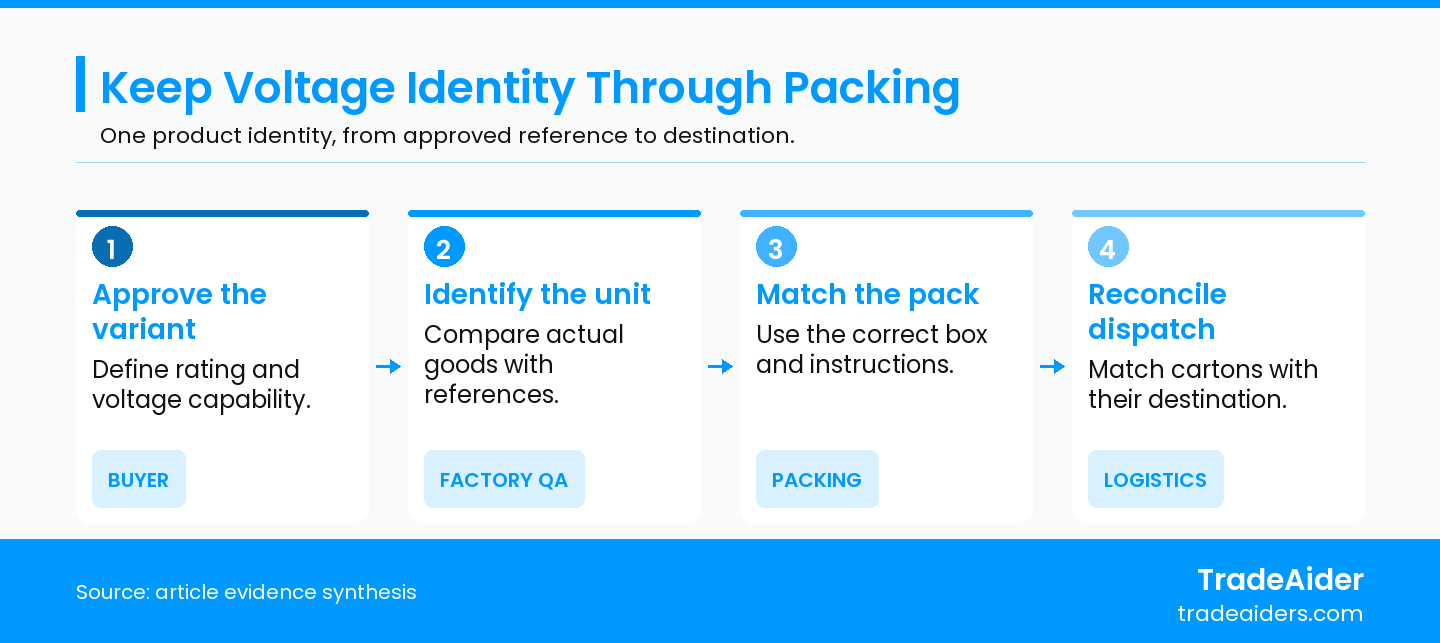 Carry the exact voltage variant through each packing and dispatch handoff.