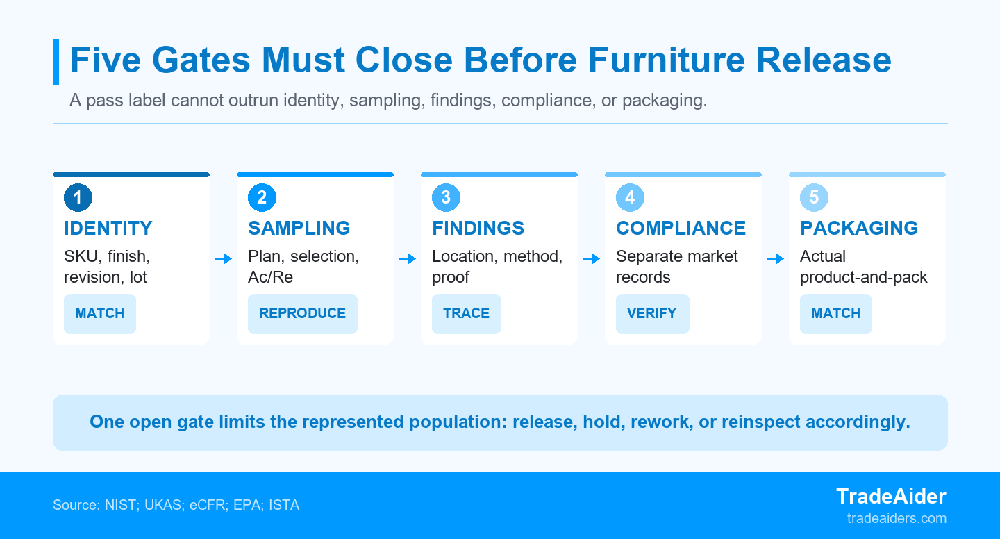Furniture can move toward release only when every relevant evidence gate covers the same represented population.